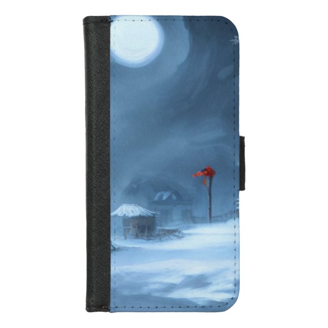 Winter Night in a Snow-Covered Village iPhone Wallet Case (Front)