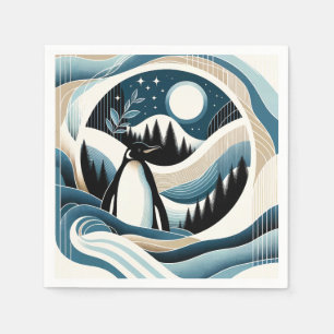 Winter Night In Blue Cream Penguin Forest Napkins