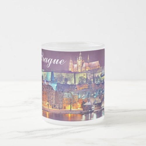 Winter night in Prague Frosted Glass Coffee Mug