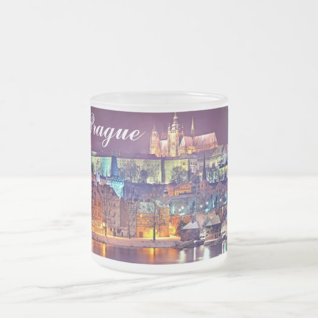Winter night in Prague Frosted Glass Coffee Mug (Center)