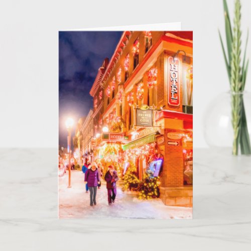 Winter Night In Quebec City Holiday Card