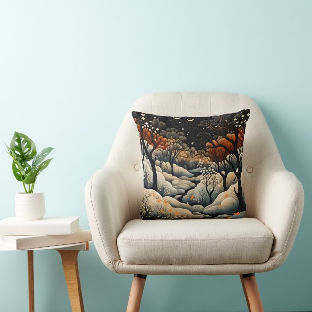 Winter Night Landscape Throw Pillow (Chair)