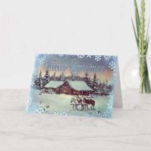 WINTER NIGHT LOG CABIN by SHARON SHARPE Holiday Card