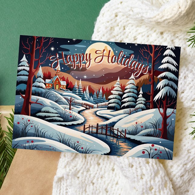 Winter Night Scene Happy Holidays  Holiday Card (Creator Uploaded)