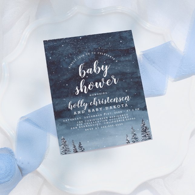 Winter Night Sky Gender Neutral Baby Shower Invitation Postcard (Creator Uploaded)