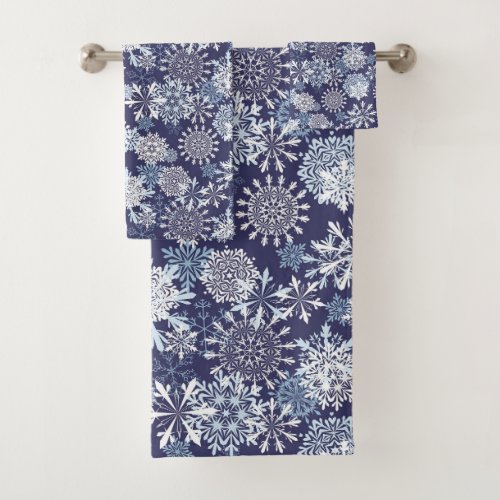 Winter NIght Sky with Snowflakes Bath Towel Set
