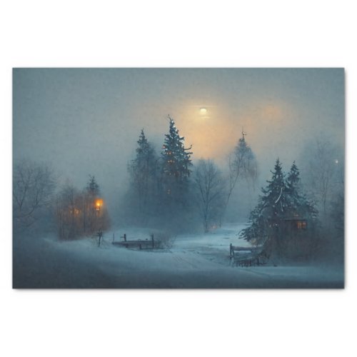 Winter Night Snow Pine Tress Painting Tissue Paper