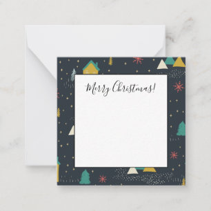 Winter Night Snowflakes Falling on Little Houses Note Card