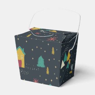 Winter Night Snowflakes Landing on Little Houses Favor Boxes
