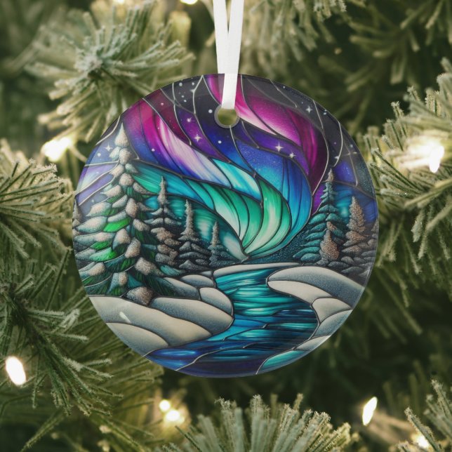 Winter night stained glass ornament, Christmas Ornament (Insitu)