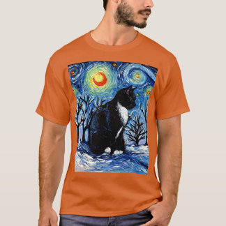 Winter Night Tuxedo Cat T-Shirt