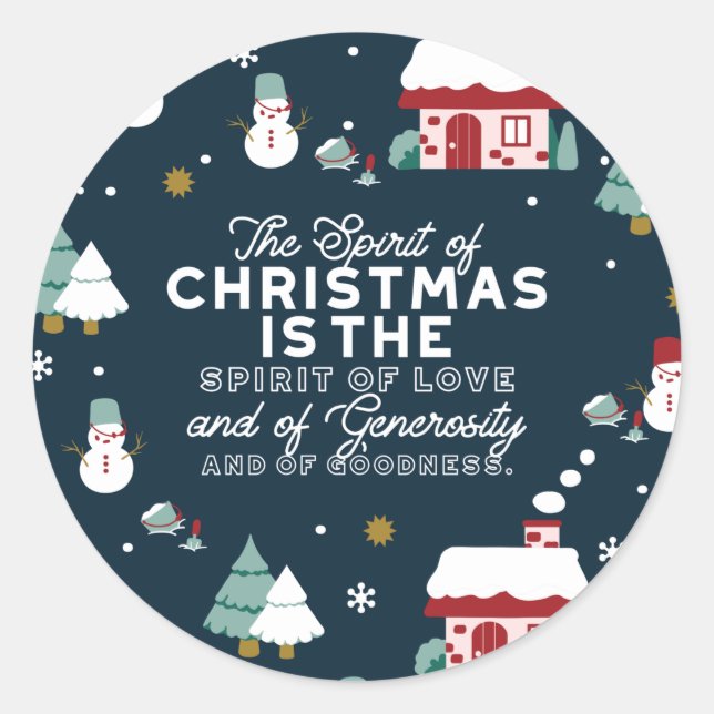 Winter Night Village Scene with Christmas Spirit Classic Round Sticker (Front)