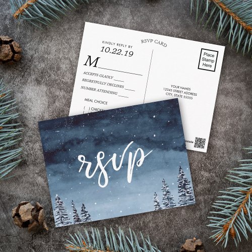 Winter Night Watercolor Navy  Meal Choice RSVP Postcard