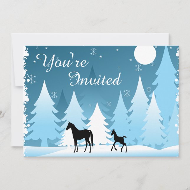 Winter Night Woodland Horse Baby Shower Invitation (Front)