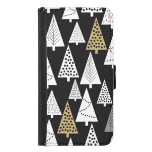 Winter Nights: Gold-Silver Trees. Samsung Galaxy S5 Wallet Case