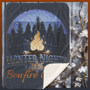 Winter Nights with Bonfire Lights Retro Sunset Sherpa Blanket