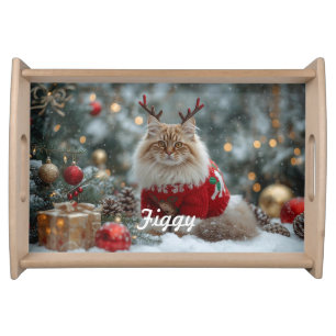 Winter Norwegian Forest Cat Christmas Personalized Serving Tray