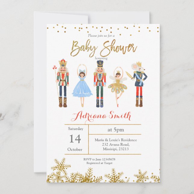 Winter Nutcracker baby shower Invitation Gold (Front)