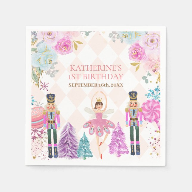 Winter Nutcracker Land of Sweets 1st Birthday Napkins (Front)