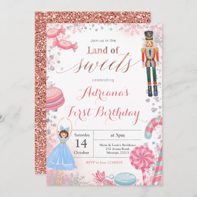 Winter Nutcracker Land of Sweets Birthday Invitation (Front/Back)