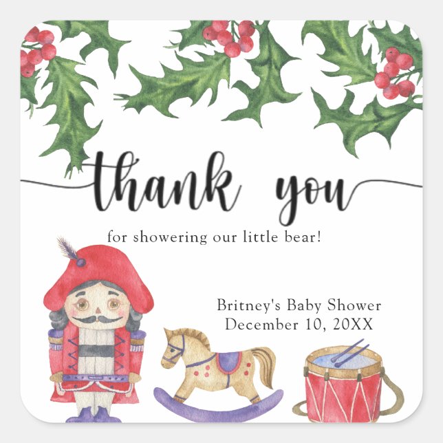 Winter Nutcracker thank you Square Sticker (Front)