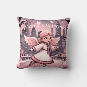 Winter NYC Angel Skating Throw Pillow