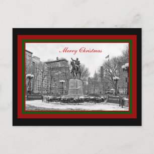 Winter NYC Union Square B & W Merry Christmas Holiday Postcard