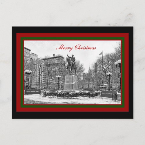 Winter NYC Union Square B  W Merry Christmas Holiday Postcard