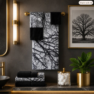 Winter Oak Abstract Modern Black & White Masculine Bath Towel Set