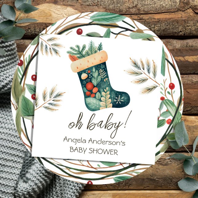 Winter Oh Baby Christmas Stocking Baby Shower Napkins (Creator Uploaded)