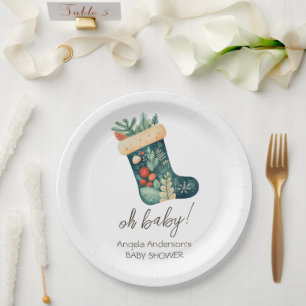 Winter Oh Baby Christmas Stocking Baby Shower Paper Plates