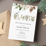 Winter Oh Baby Shower invitation<br><div class="desc">Baby shower invitation featuring "oh baby" in elegant gold letters with a border of evergreen and pinecones. Perfect for a winter baby. Customize with your information.</div>