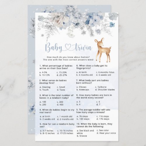 Winter oh deer blue silver baby trivia game