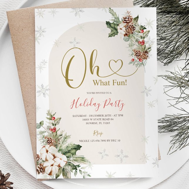 Winter Oh What Fun Christmas Floral Holiday Party Invitation (Creator Uploaded)