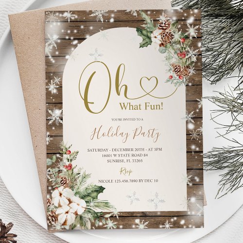 Winter Oh What Fun Christmas Floral Holiday Party Invitation