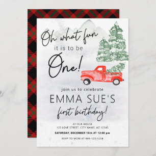 Winter Oh What fun Vintage Truck First Birthday Invitation