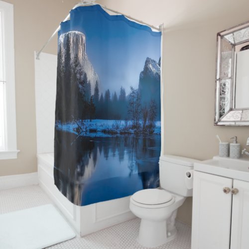 Winter On A Lake Between Ice_Covered Mountains Shower Curtain