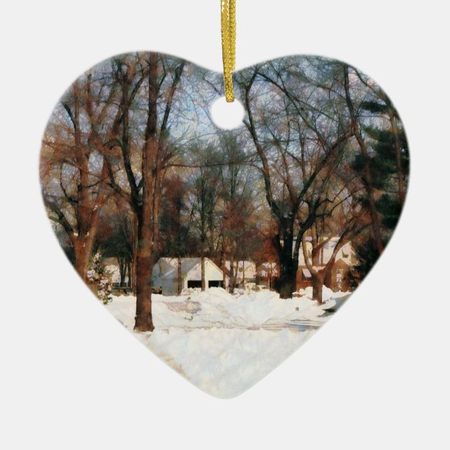 Winter on My Street Ceramic Ornament (Front)