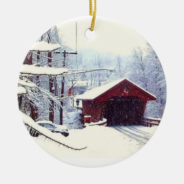 WINTER ON THE COVERED BRIDGE ornament (Front)