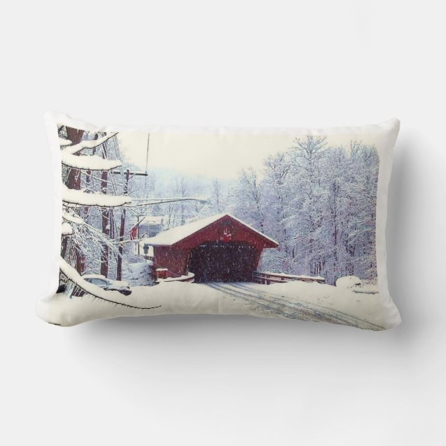 WINTER ON THE COVERED BRIDGE pillow (Front)