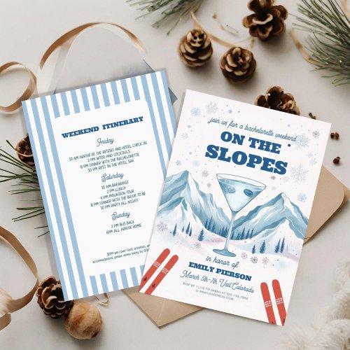 Winter on the slopes bachelorette party weekend invitation