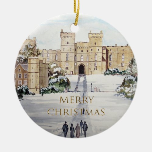 Winter on Windsor Castle Landscape Painting Ceramic Ornament