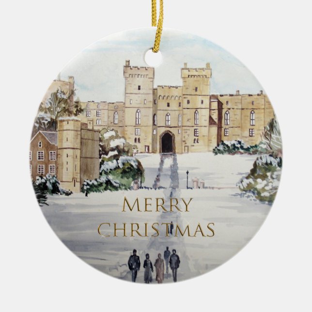 Winter on Windsor Castle Landscape Painting Ceramic Ornament (Front)