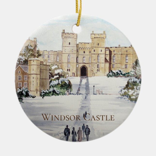 Winter on Windsor Castle Landscape Painting Ceramic Ornament (Front)