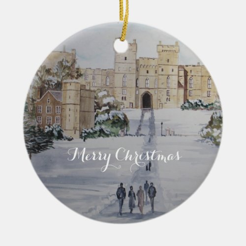 Winter on Windsor Castle Landscape Painting Ceramic Ornament