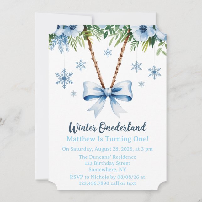 Winter Onderland Boys 1st. Birthday Party Invitation (Front)