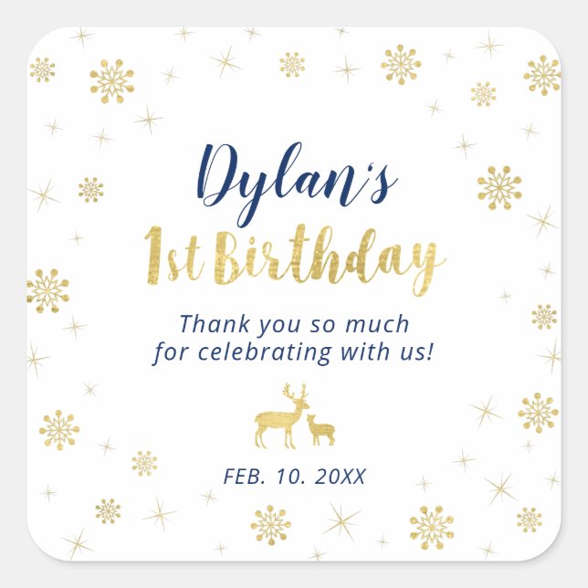 Winter onderland, Custom Gold 1st Birthday sticker (Front)