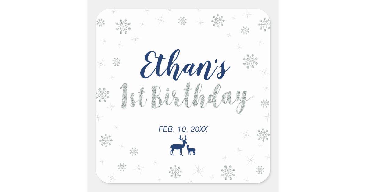 Winter Onderland Custom Silver Navy 1st Birthday Square Sticker