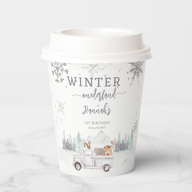 Winter Onderland First Birthday Party Paper Cups (Back)