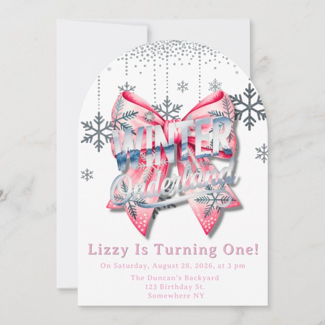 Winter Onderland Girl 1st. Birthday Party Favor Invitation (Front)
